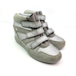 Sketchers Skch +3 Womens Size 8 Gray Silver Glitter Suede Hidden Wedge Shoes